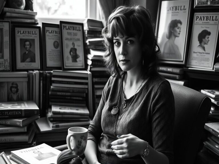 A professional portrait of Victoria Hamilton in a period costume, seated in a historic interior with soft natural lighting, c