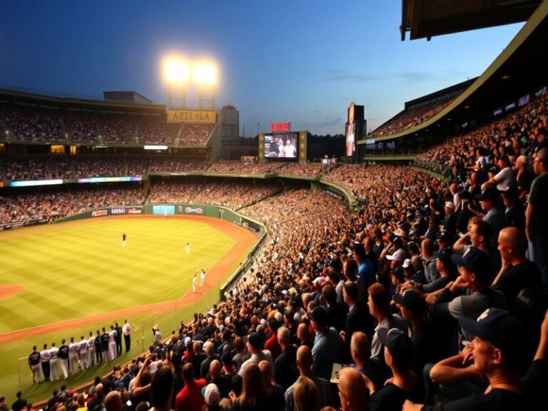 A split-screen image showing a Yankees vs Mariners game on a TV and a smartphone displaying the MLB app, with a sports-themed