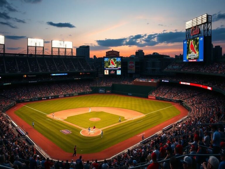 A split-screen image: on the left, a Mets batter in a blue uniform swings at a pitch at Citi Field; on the right, a Cardinals