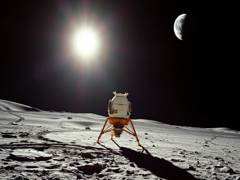 A black-and-white photograph of Apollo 11 astronaut Neil Armstrong descending the lunar module ladder to become the first hum