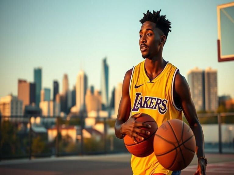 A candid photo of Lamar Odom Jr. on a basketball court wearing modern athletic gear, with a stylish streetwear jacket draped