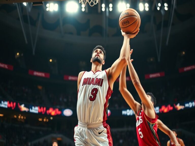An action shot of Ömer Yurtseven in a white Houston Rockets jersey, mid-shot, with a blurred background of an NBA arena. He h