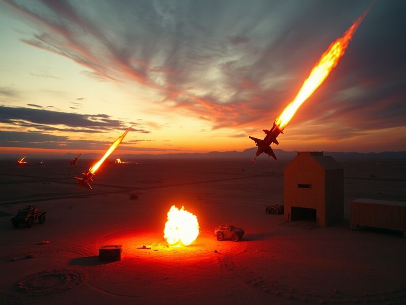 A split-screen image showing an Israeli missile defense system intercepting incoming Iranian drones on one side, and Iranian