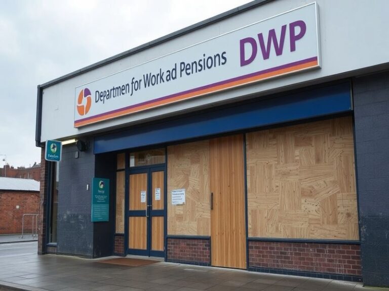 A divided image: one side shows a UK government building with a 'closed' sign, while the other depicts a diverse group of peo