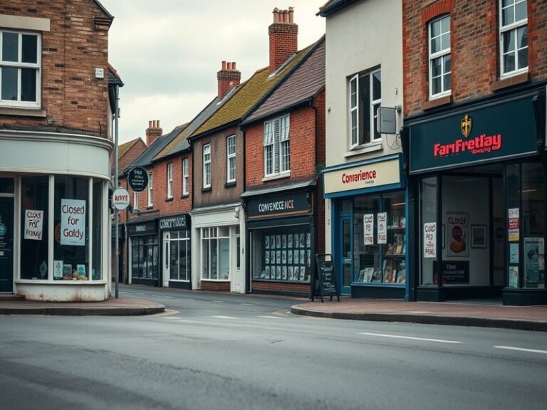 A split-image collage showing a closed shop with a 'Closed for Good Friday' sign on the left, and an open convenience store w