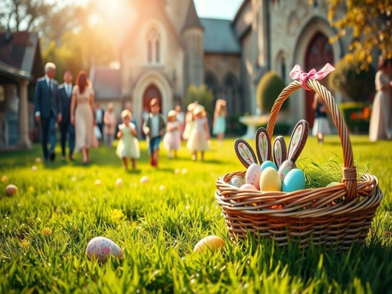 A vibrant collage of Easter celebrations worldwide: Greek midnight church services, Polish Święconka baskets, Swedish Easter