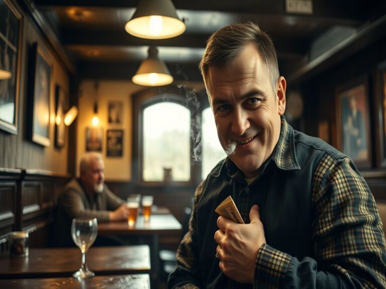 A mid-shot of Anthony Quinlan as Kevin Matheson in Emmerdale, wearing a casual pub shirt with a serious but thoughtful expres