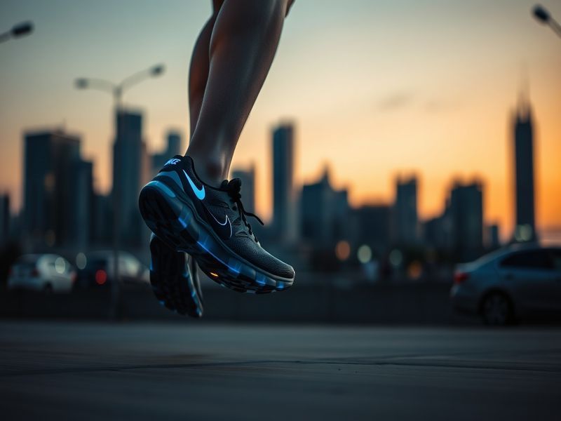 A vibrant urban scene with a diverse group of young people wearing iconic Nike sneakers, gathered around a retro-style sneake