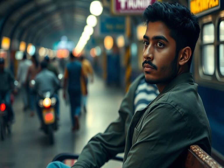 A dynamic action shot of Angkrish Raghuwanshi mid-sprint on a blue athletic track, wearing a maroon and gold Indian national