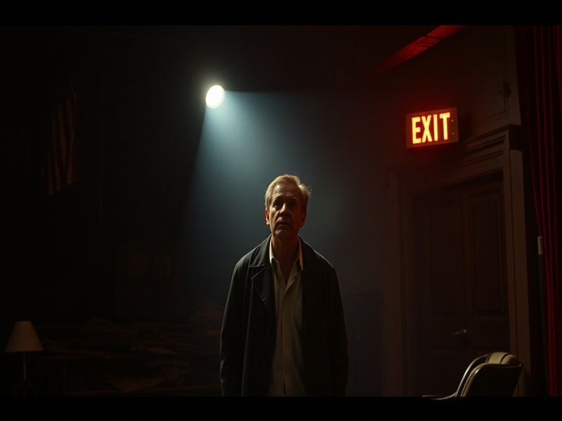 A split-screen image showing a chaotic social media feed on one side and a dramatic stage performance on the other, highlight