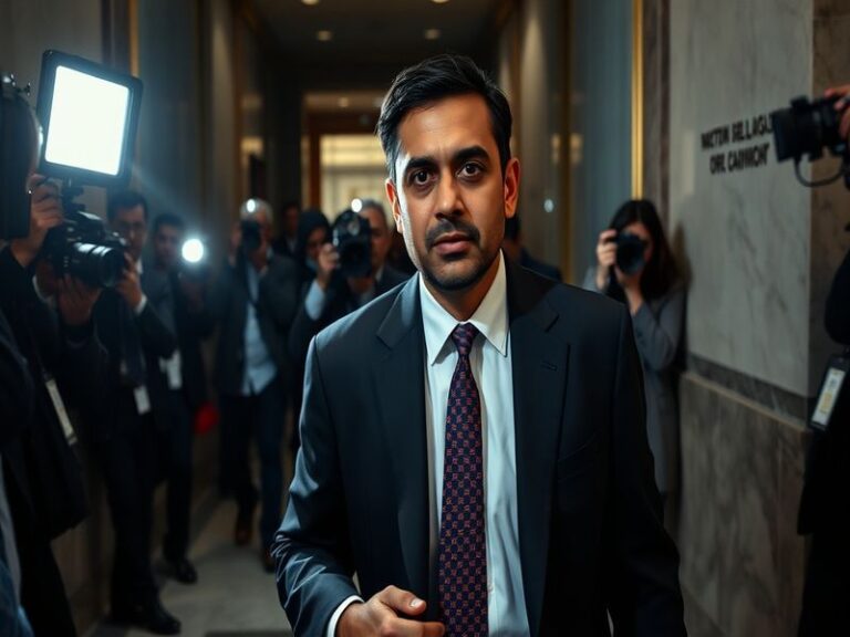 A split-image style graphic showing Kash Patel on the left in a confrontational pose during a TV appearance, and on the right