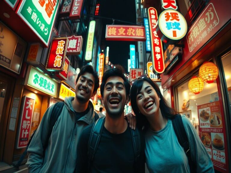 A vibrant promotional image of Kitty Song Covey standing in a bustling Seoul street at dusk, surrounded by neon signs and che