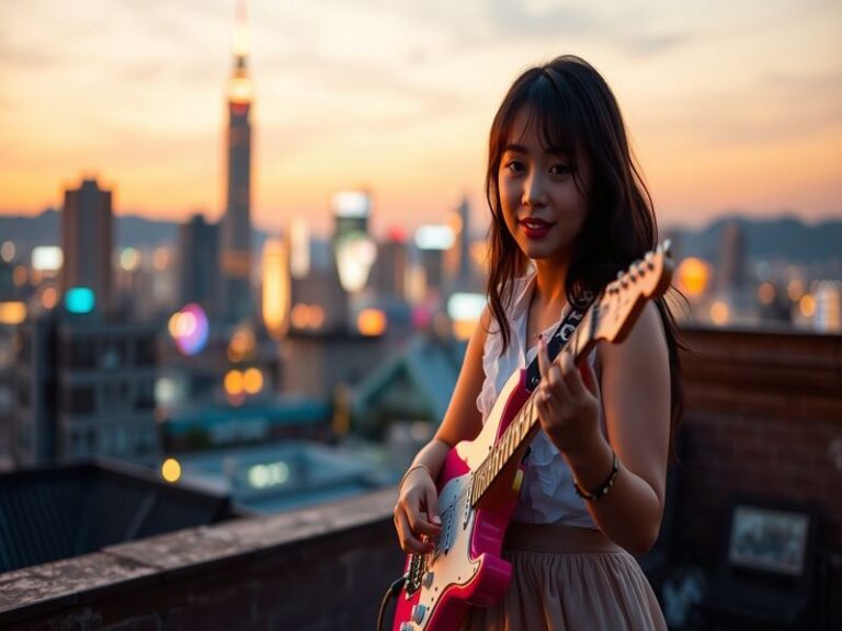 A promotional image featuring Kitty Song Covey (Maegan Houang) in a vibrant Seoul street setting, surrounded by cherry blosso