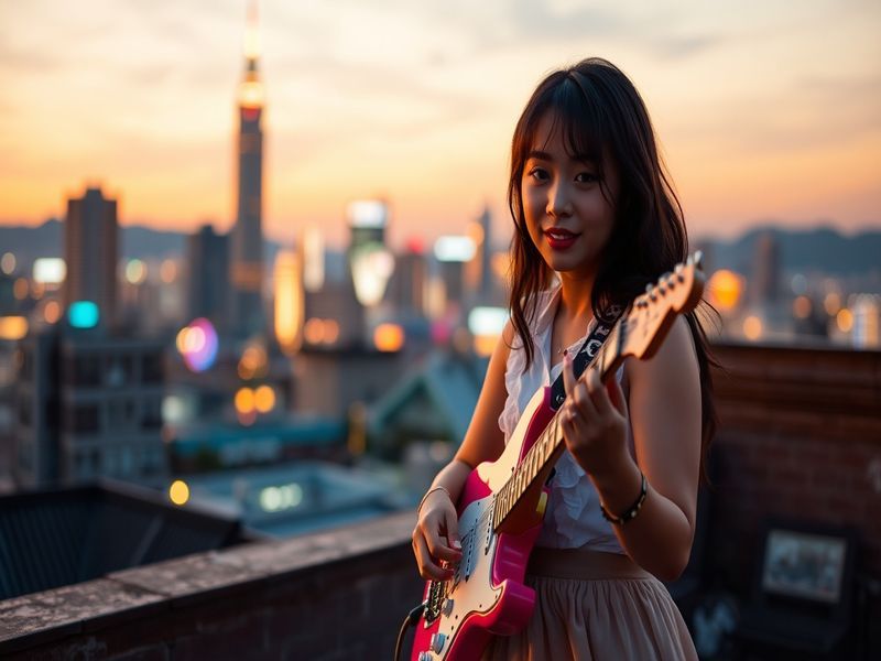 A promotional image featuring Kitty Song Covey (Maegan Houang) in a vibrant Seoul street setting, surrounded by cherry blosso