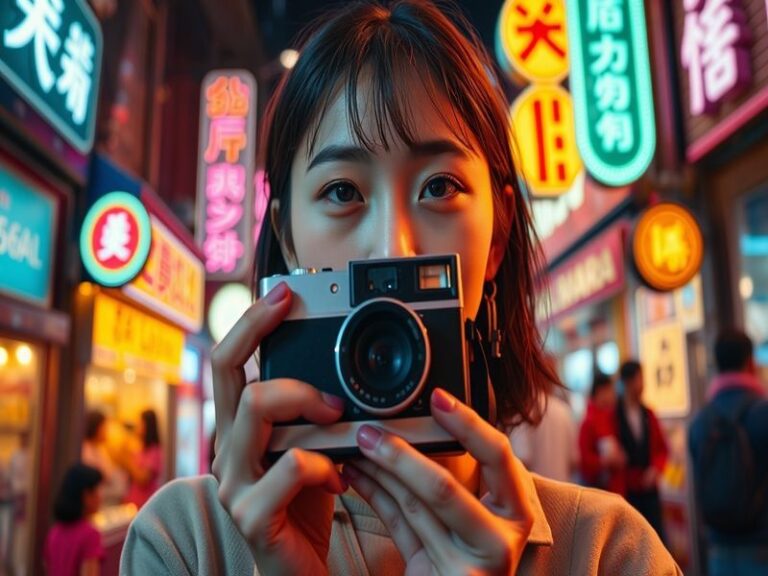 A vibrant promotional image featuring Anna Cathcart as Kitty Song Covey standing in front of a colorful Seoul street scene at