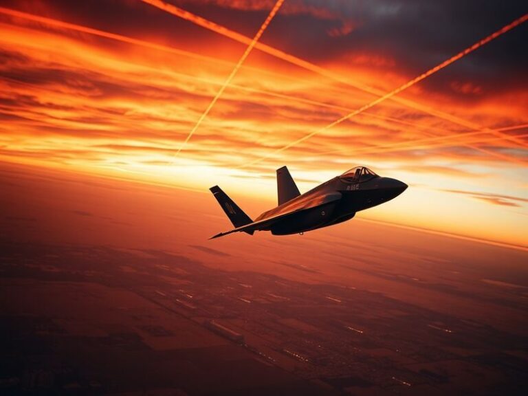 A split-image illustration showing the Israeli and Iranian flags with military silhouettes and a rising sun in the background
