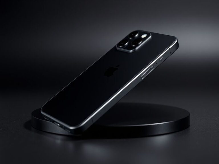 A sleek iPhone 17 Pro Max displayed against a gradient background, highlighting its titanium frame, camera array, and vibrant