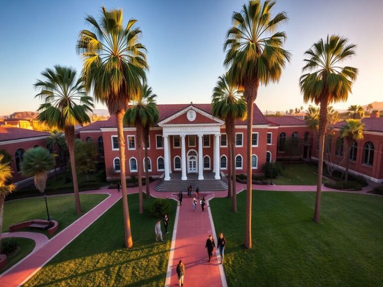 Aerial view of the University of Arizona campus in Tucson, featuring the iconic Old Main building, modern research facilities