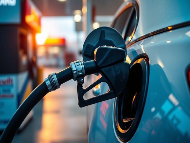 A smartphone displaying a gas price comparison app like GasBuddy, showing a map with nearby stations and price listings. The