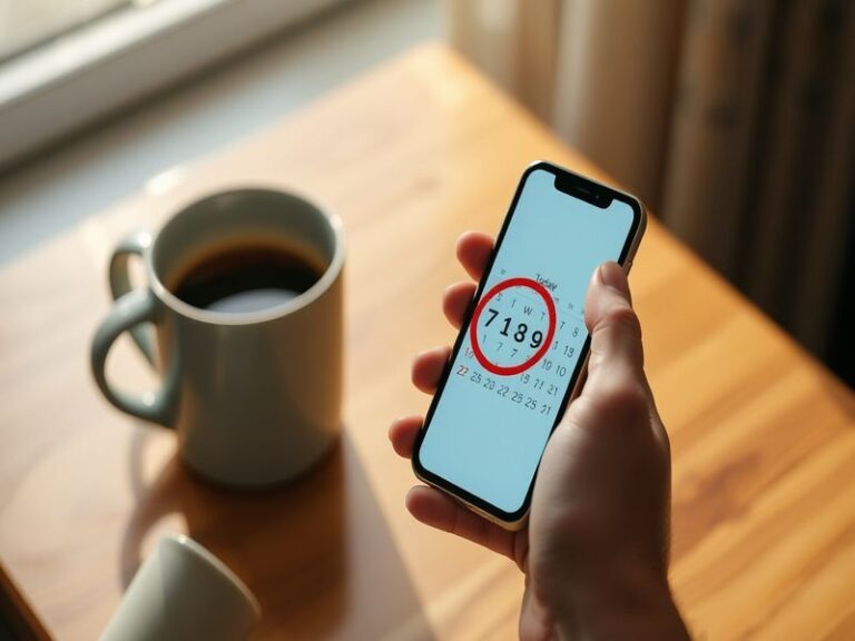 A clean digital calendar on a smartphone screen showing highlighted holiday dates, with partial view of a coffee cup and a wi