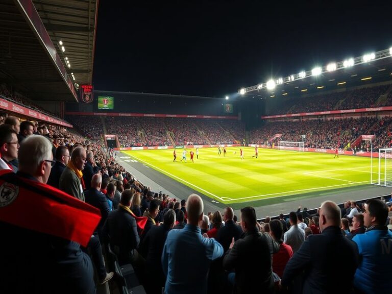 A wide-angle shot of Bramall Lane stadium during a Championship match, with Sheffield United players celebrating a goal while