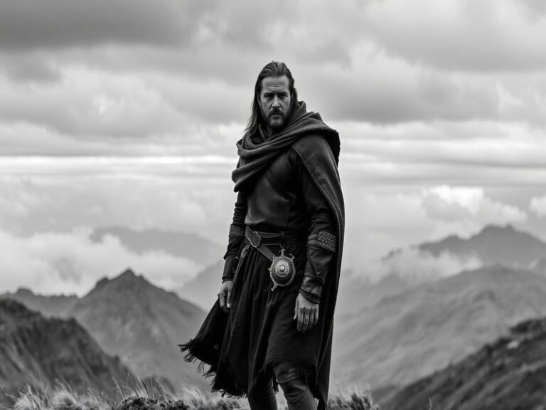 A candid portrait of Viggo Mortensen in a studio setting, surrounded by his paintings and photographs. He is wearing a casual