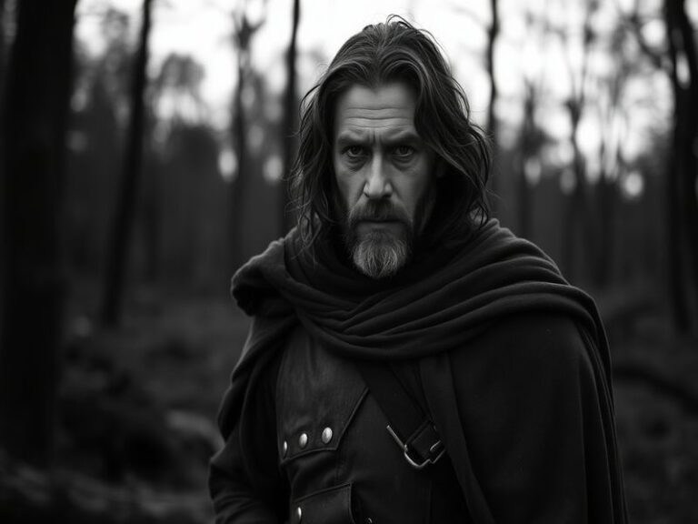 A cinematic portrait of Viggo Mortensen in a moody, off-set moment—wearing a leather jacket, his expression thoughtful and in