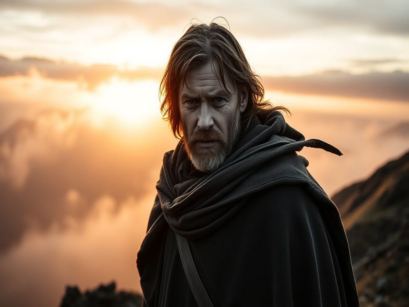 A cinematic portrait of Viggo Mortensen in a contemplative pose, wearing a leather jacket with a rugged, weathered aesthetic.