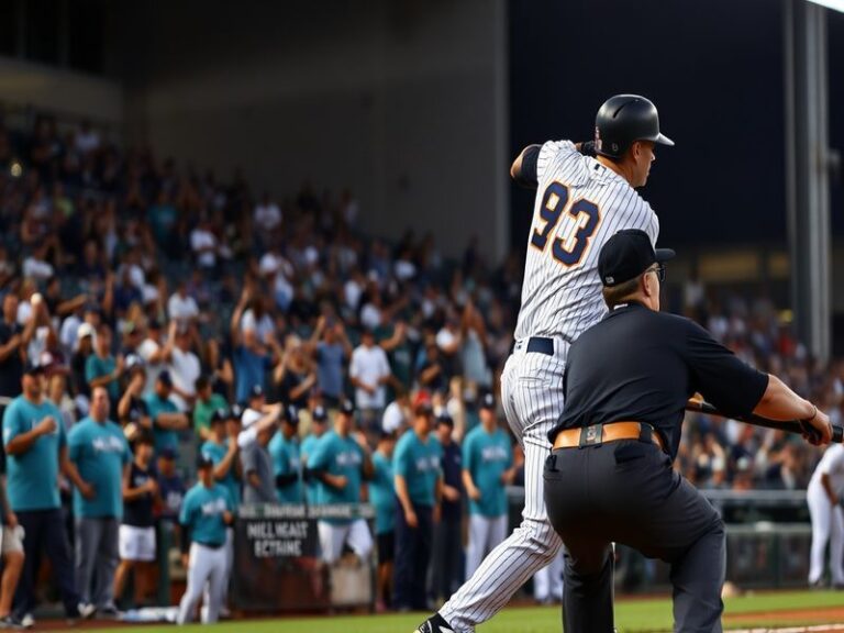 A split-screen image showing a Miami Marlins player in mid-pitch and a New York Yankees batter at the plate during a high-sta