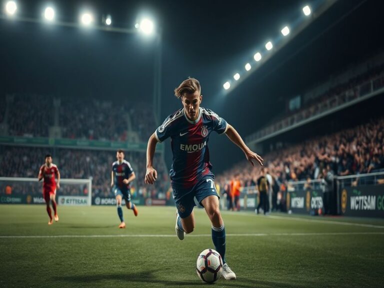 A packed stadium in Botoșani with fans waving flags, players in action on the pitch, and the contrast between modern and hist