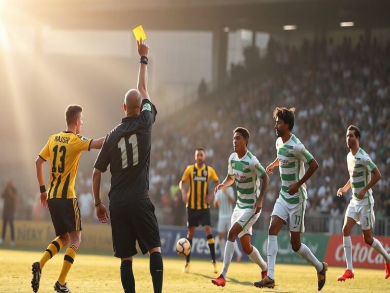 A vibrant stadium atmosphere during the Al-Nassr vs Al-Najma match, featuring Ronaldo in action, Al-Najma’s players in defens