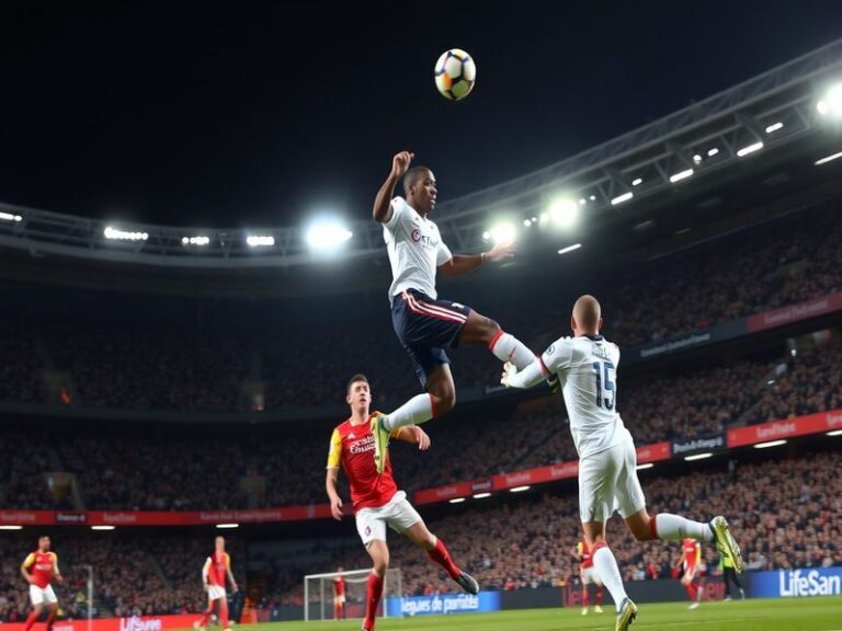 A dynamic shot of PSG’s Vitinha celebrating his goal against Toulouse, with the Parc des Princes crowd blurred in the backgro