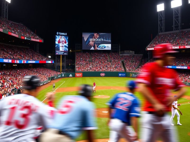 A split-image photograph: the left side shows the Cincinnati Reds' Great American Ball Park during a game, with the Ohio Rive