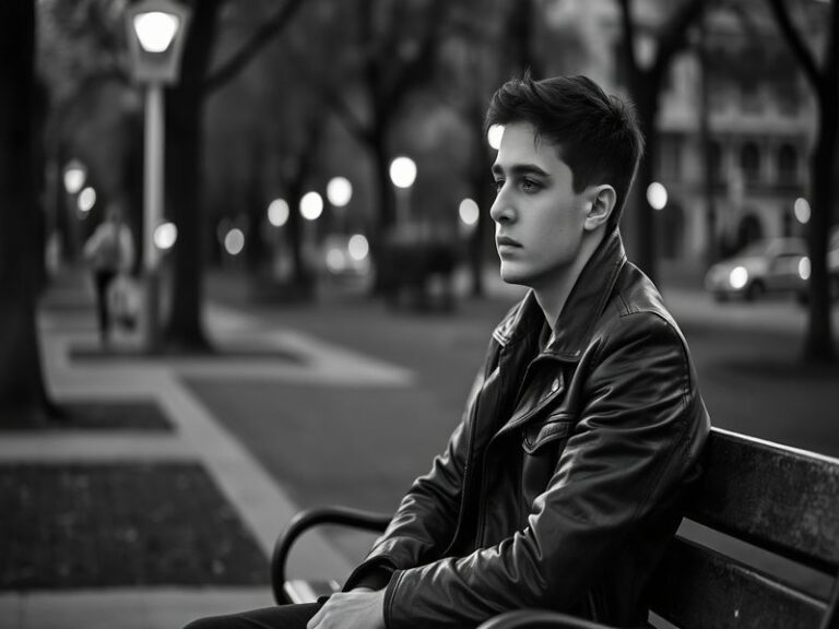 A moody, atmospheric photograph of a London street at dusk, with faint neon reflections on wet pavement. In the foreground, a