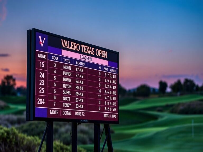 Aerial view of TPC San Antonio’s challenging golf course with players in the distance, surrounded by Texas Hill Country terra