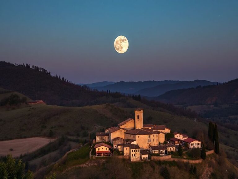 A high-resolution image of the April 2026 supermoon rising over a serene landscape, such as a mountain range or a body of wat