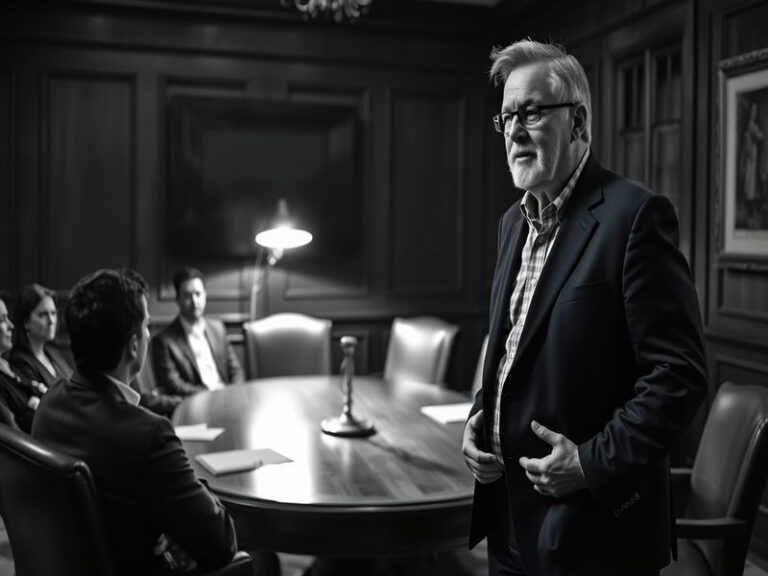 A professional portrait of John Carpino in a modern office setting, surrounded by global landmarks and digital screens displa