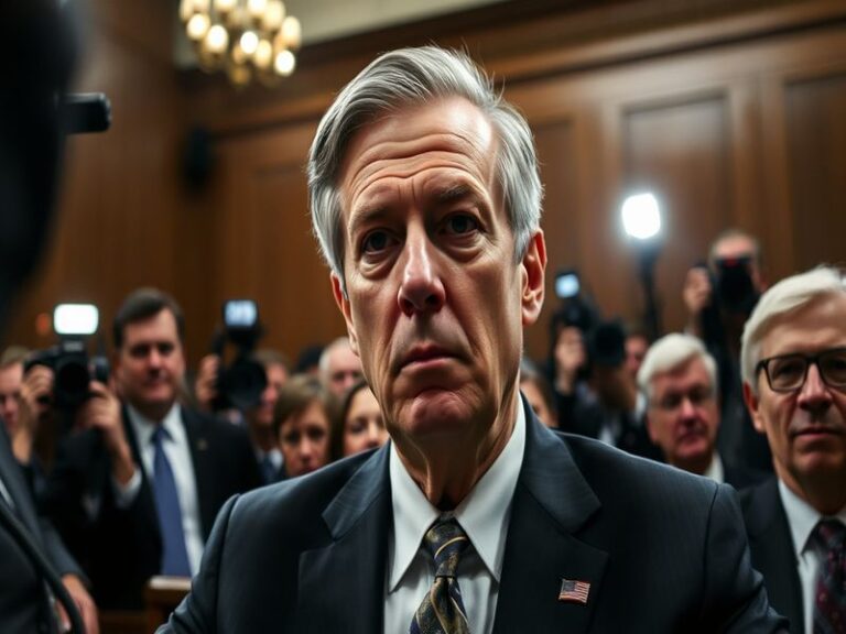 A split image showing Jerome Powell testifying before Congress on one side, and global financial markets reacting on the othe