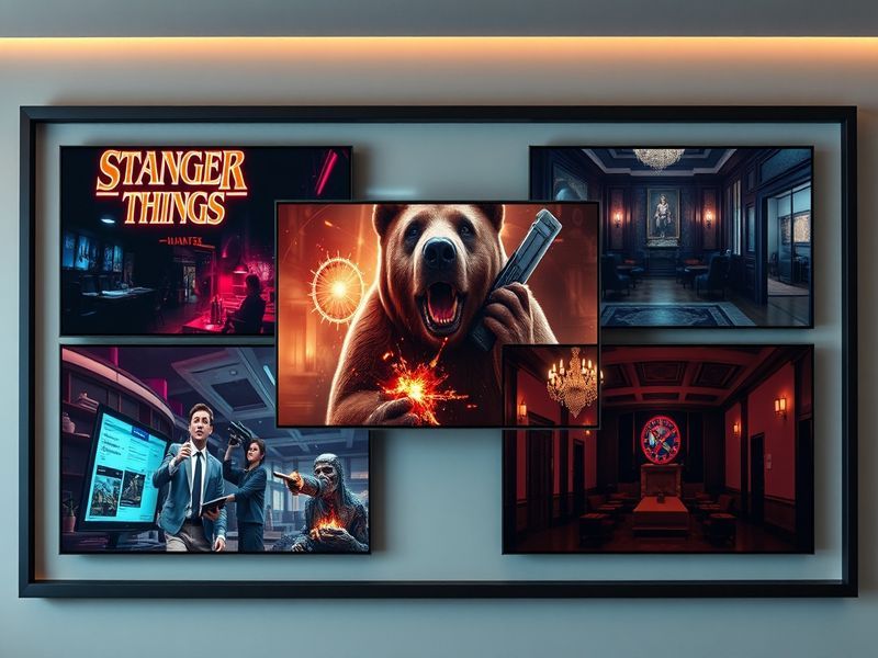A collage of key streaming show posters from 2024, including Daisy Jones & The Six, The Three-Body Problem, and The Penguin,