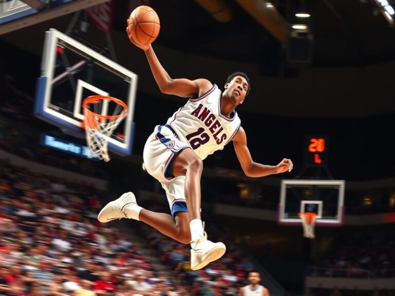 A dynamic shot of Shohei Ohtani at bat during a Los Angeles Angels game at Angel Stadium, with the scoreboard visible in the