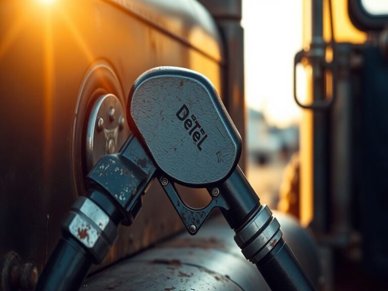 A split-view image: on the left, a vintage diesel engine from the early 20th century; on the right, a modern diesel truck wit