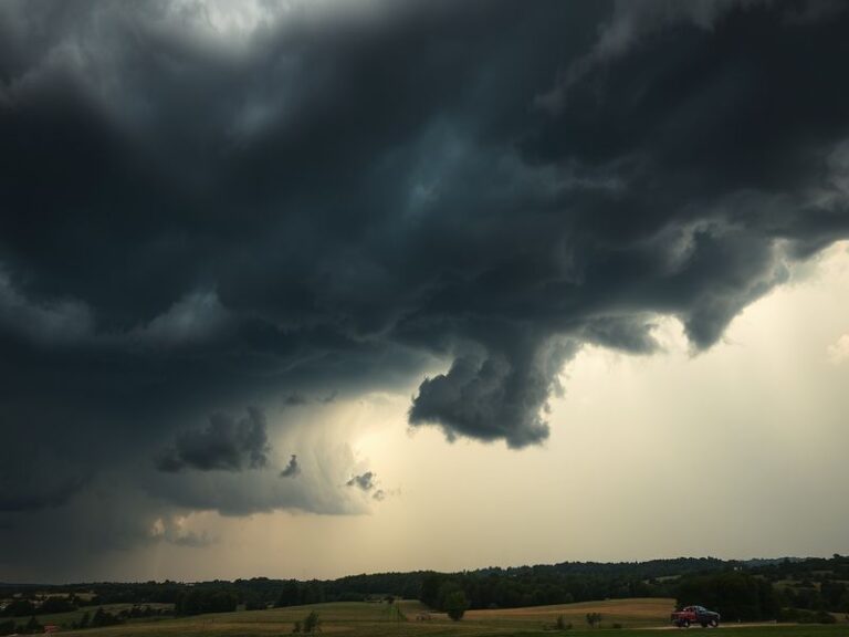 A split-screen image showing a KY3 Weather meteorologist analyzing radar on television alongside a stormchaser in the field,
