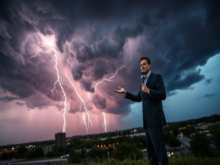 A KY3 meteorologist standing in front of a green screen radar map, pointing at an approaching storm cell over the Ozarks land