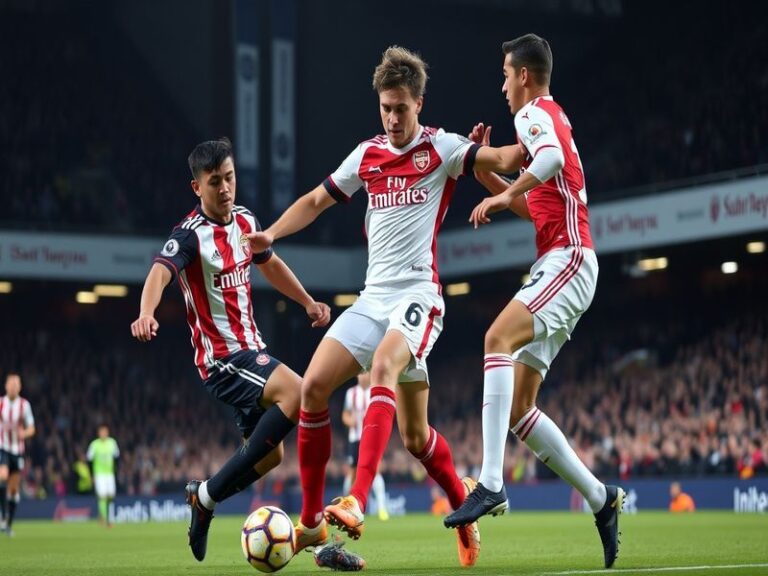 A dynamic shot of Arsenal players celebrating a goal against Southampton at St. Mary's Stadium, with fans in the background a