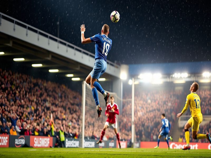 A vibrant match-day image of Chelsea players celebrating a goal at Vale Park, with Port Vale fans in the background, under br