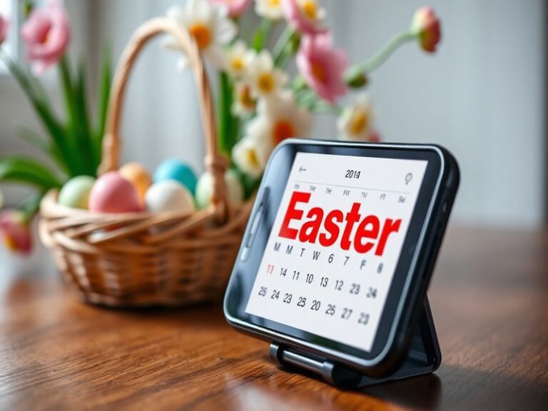A vibrant spring scene with a church in the background, Easter lilies, and a family decorating eggs on a picnic blanket, capt