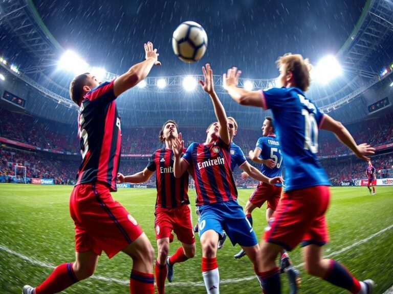 A dynamic action shot of SC Freiburg and Bayern Munich players mid-match at a packed stadium, with Freiburg in black and red,