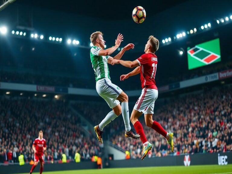 A split-screen image showing Bayer Leverkusen's BayArena with fans in red and black, and Wolfsburg's Volkswagen Arena with fa