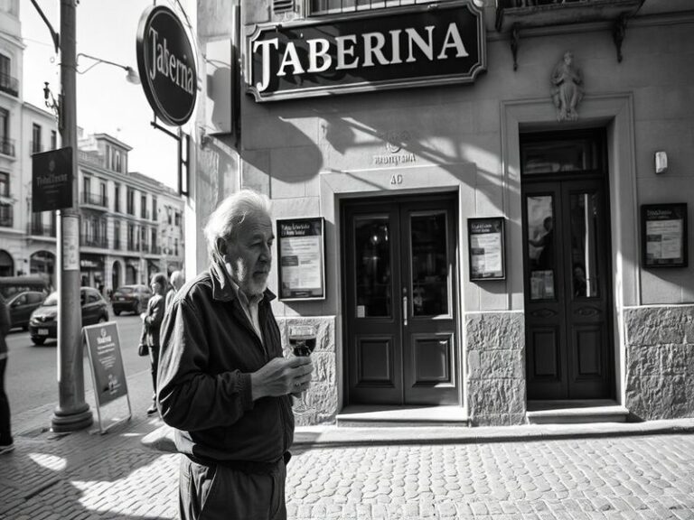 A vibrant studio scene of Manuel Ángel working on a large canvas, surrounded by colorful paints and digital tablets. The sett