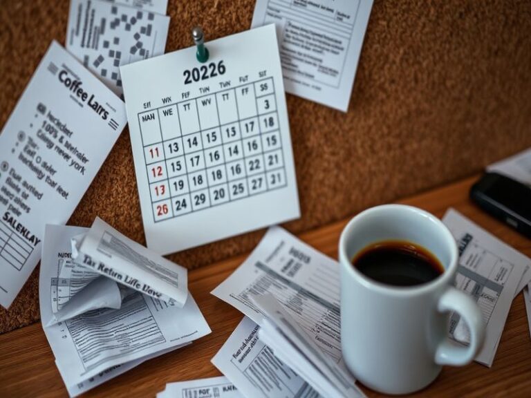A futuristic digital workspace showing a holographic tax form, global currency symbols floating in the air, and a person usin